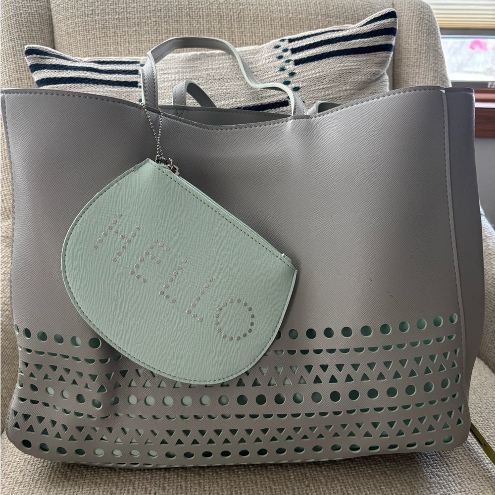 Bath & Body Works Gray Tote with Mint Accent